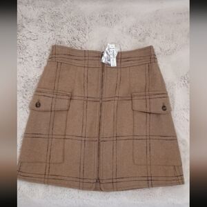 Madewell Tan Plaid English Countryside Preppy Cottagecore Casual Front Zip Skirt